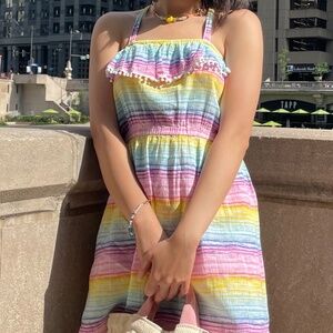 Xhilaration (Size L/G or 10/12, Excellent Used Condition, Rainbow with Pom Poms)